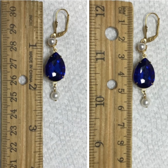Moiraine’s Teardrop Sapphire & Pearl Earrings Wheel of Time Handmade Replicas - Picture 14 of 16